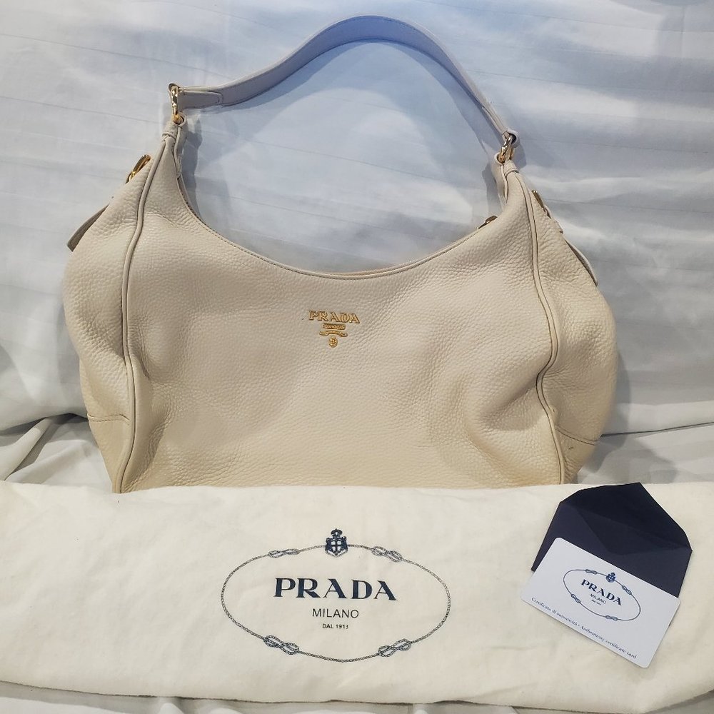 Authentic Prada Cervo Shine Leather Hobo Bag